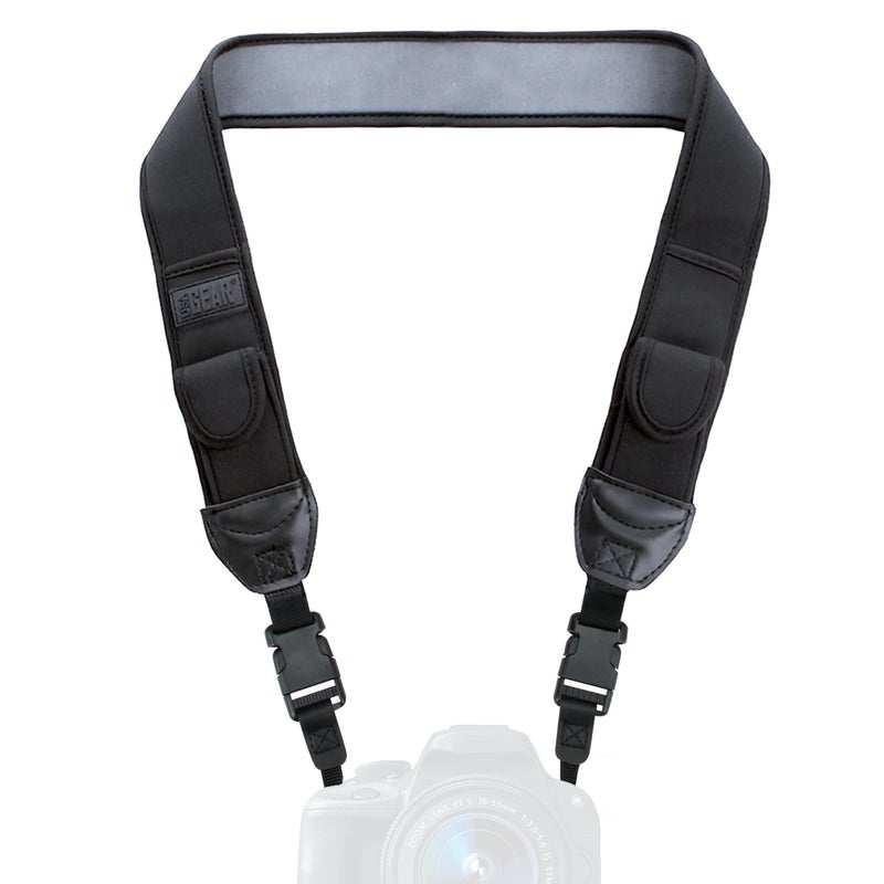 USA GEAR TrueSHOT Neck Strap Neoprene Camera Straps - Padded Camera Strap  Pockets  and Quick Release Buckles - Compatible with Canon  Nikon  Sony and More DSLR and Mirrorless Cameras (Black) - Image 1